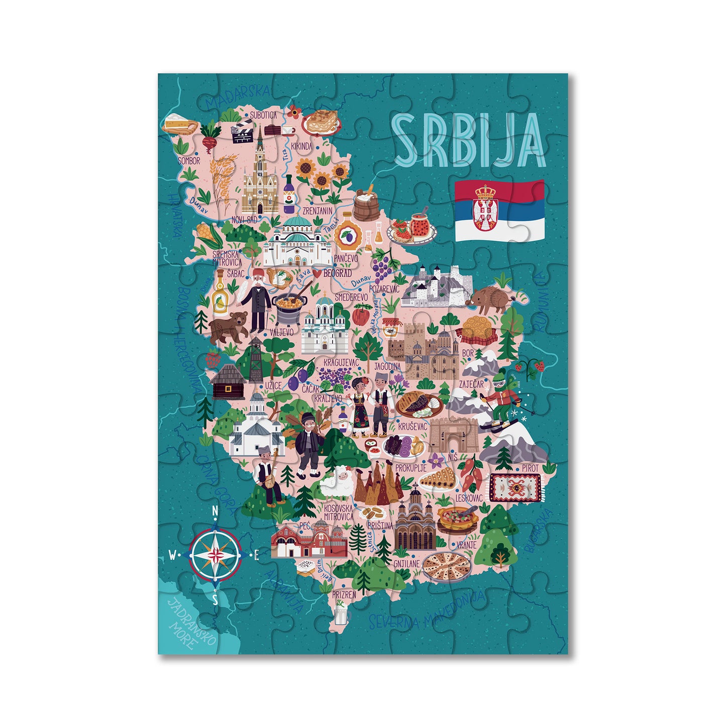 Serbia pictographic puzzle map (latin)