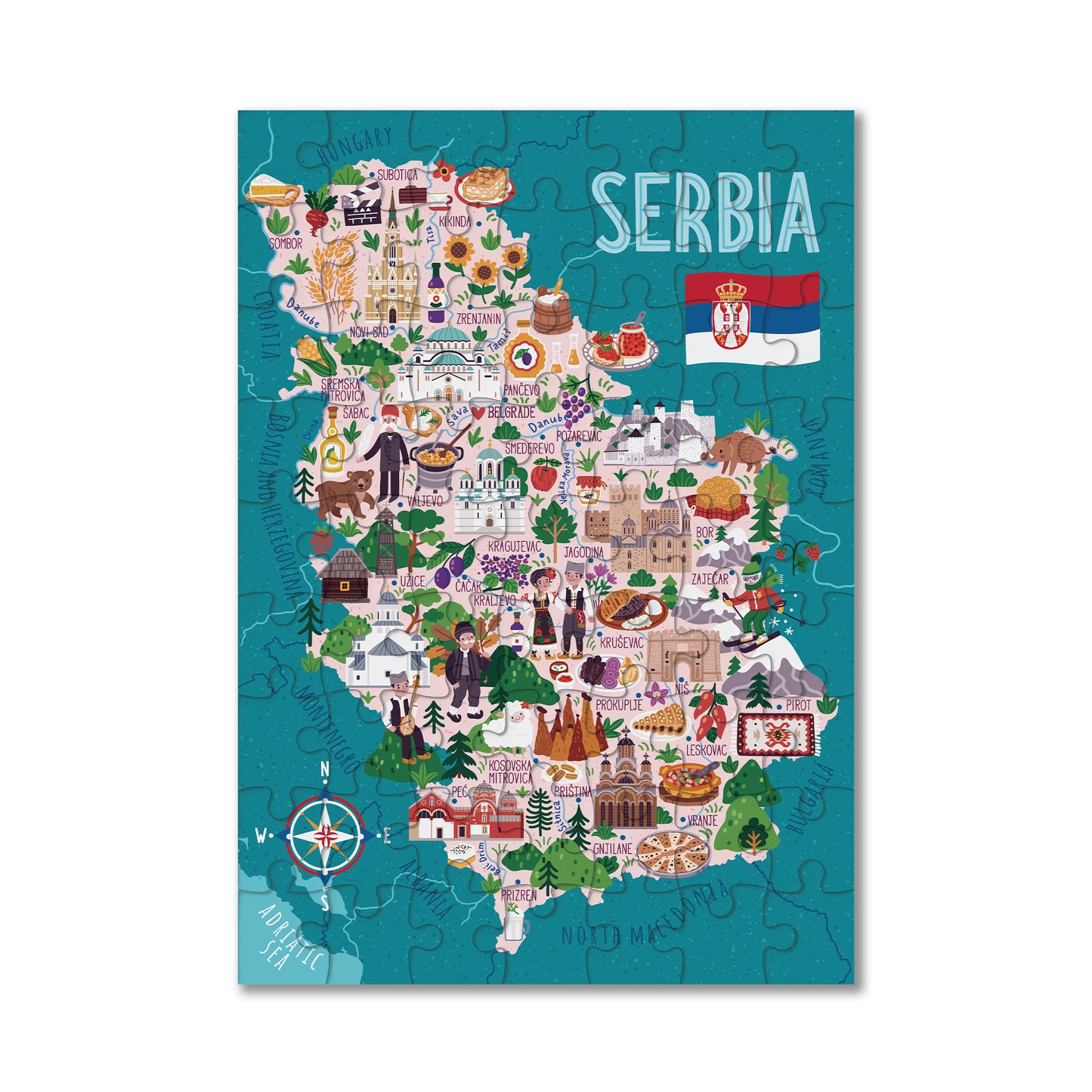 Serbia pictographic puzzle map (latin)