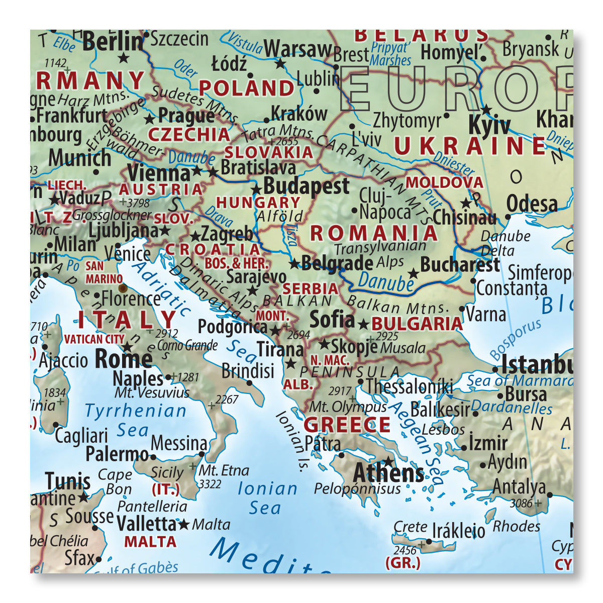 The World topography wall map