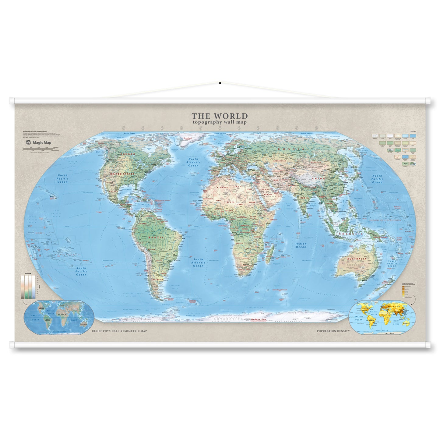 The World topography wall map