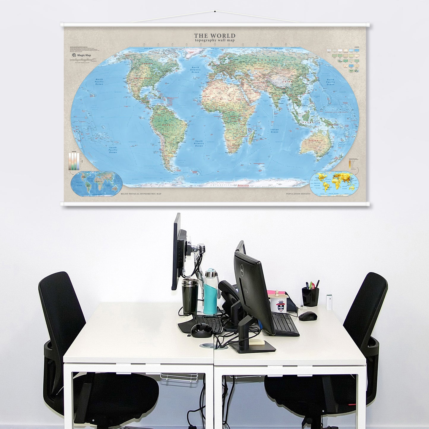 The World topography wall map