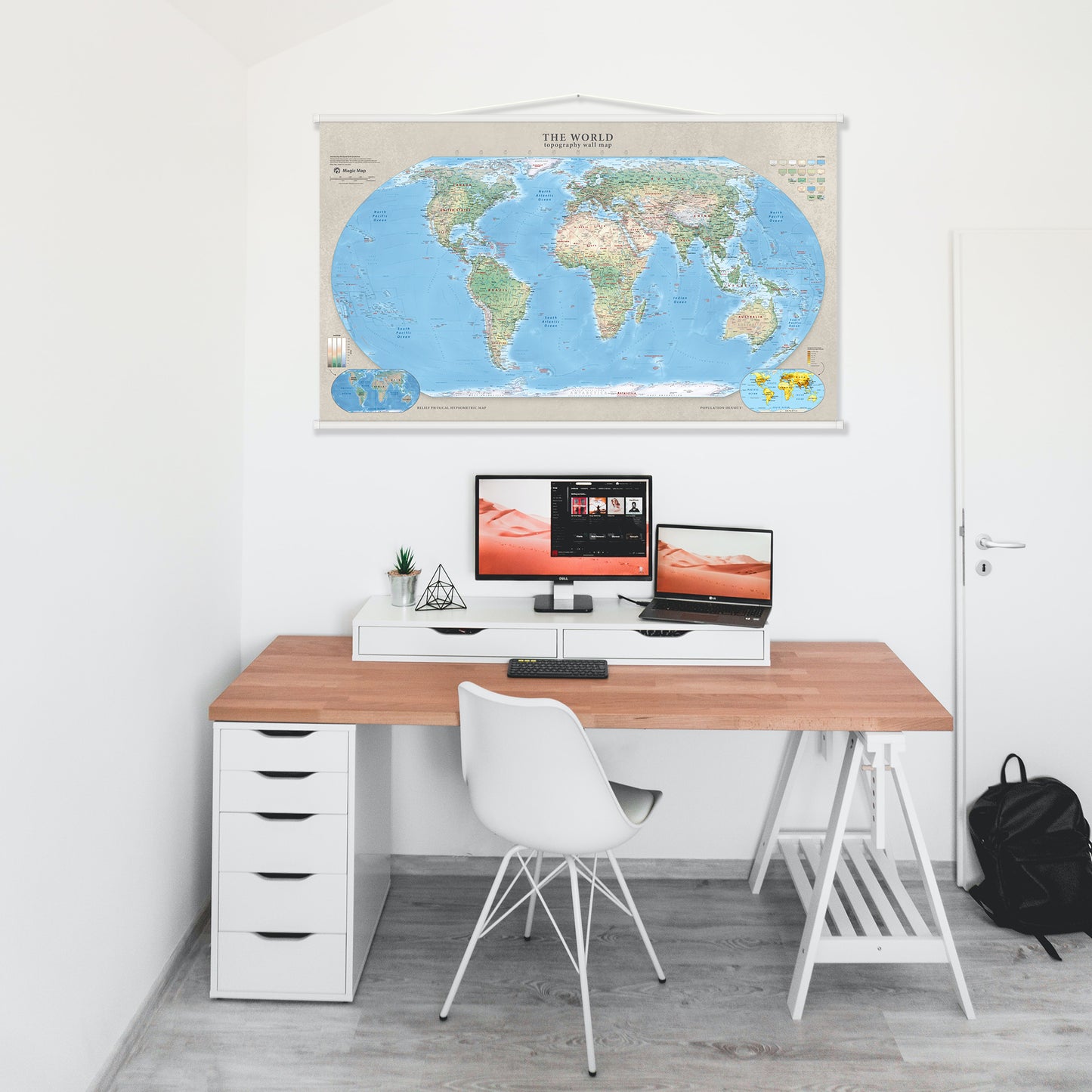 The World topography wall map