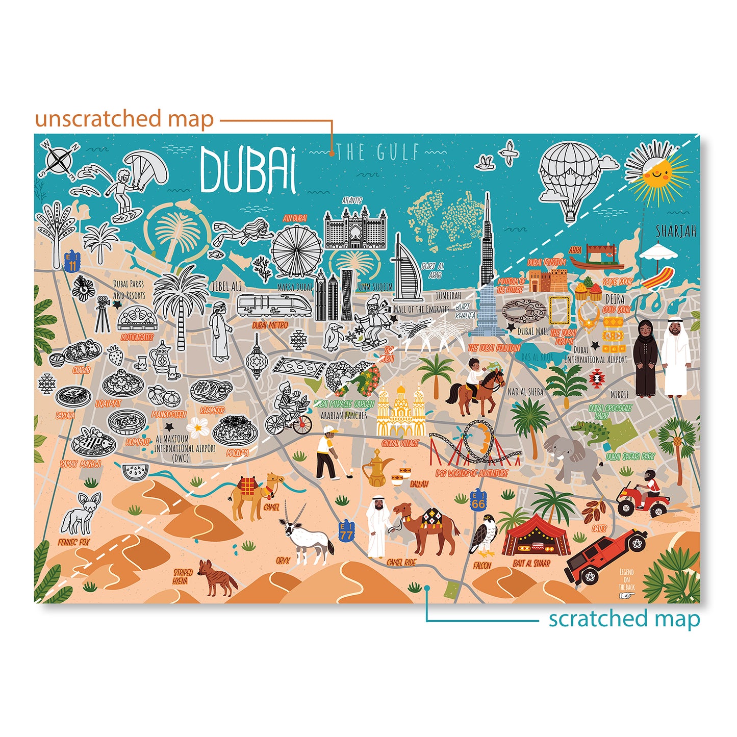 Dubai pictographic scratch off map