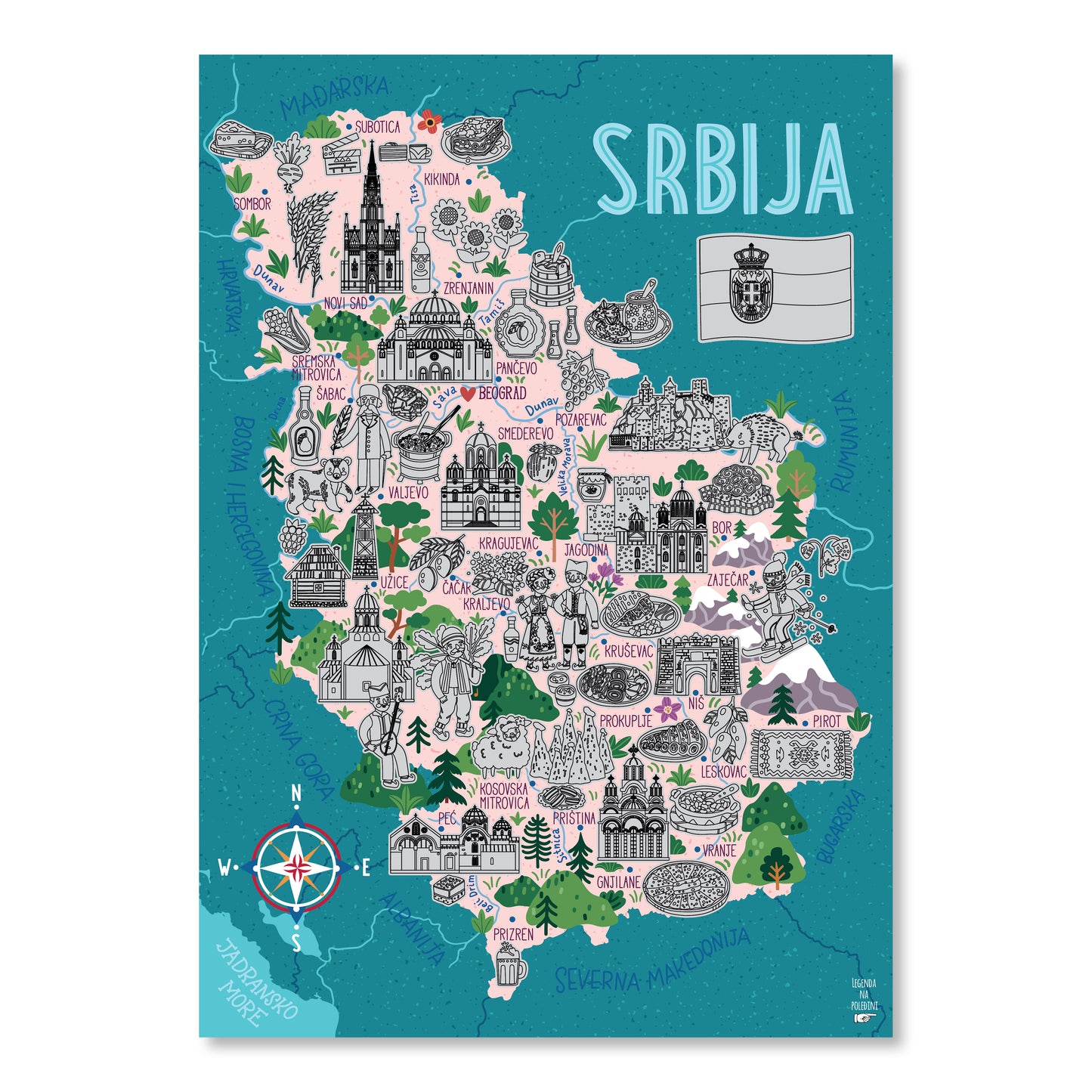 Serbia pictographic scratch off map (latin)
