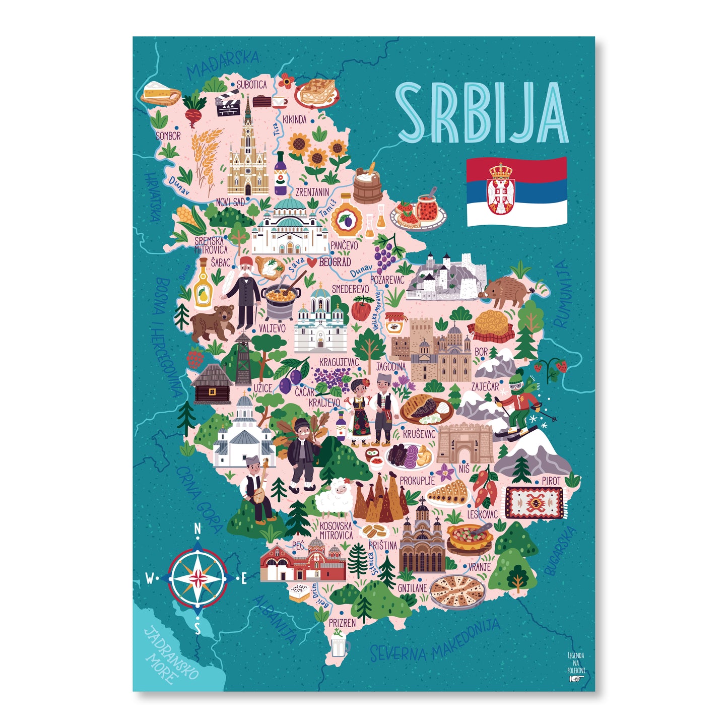 Serbia pictographic scratch off map (latin)