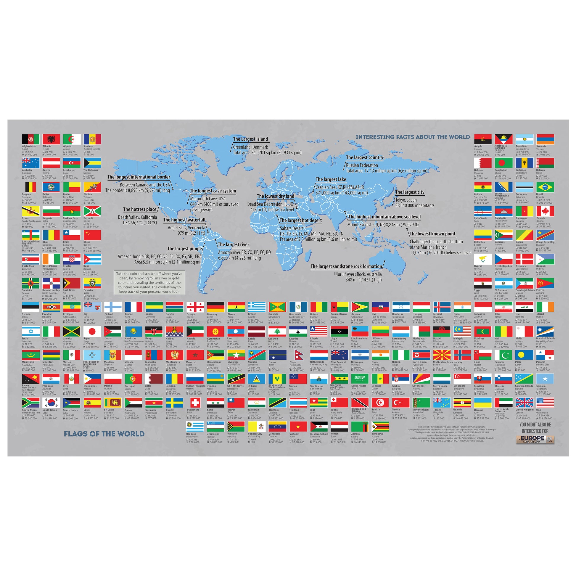 World Scratch Map with National Flags
